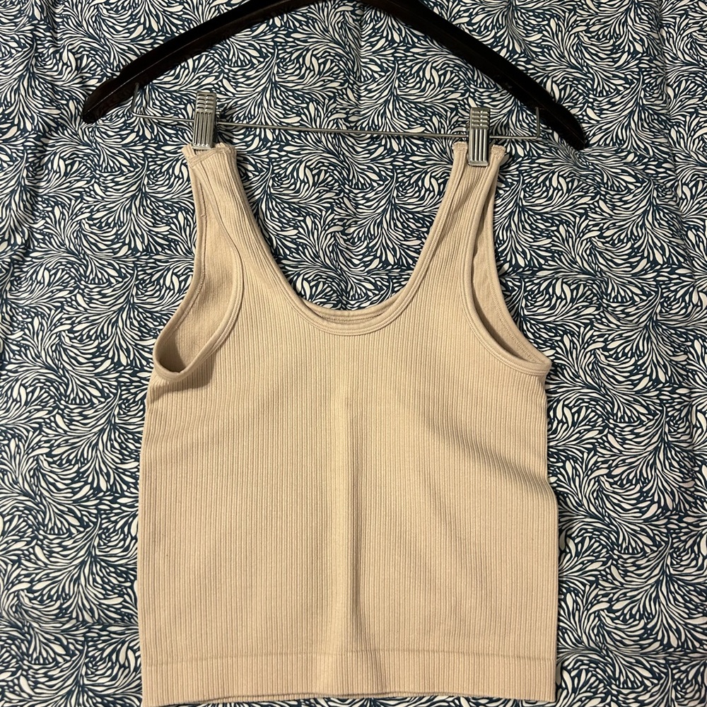 Beige Ribbed Women's Tank Top